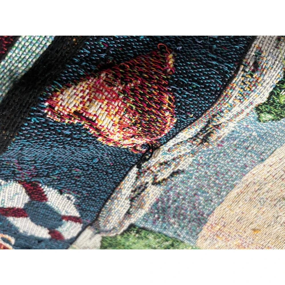 Goodwin Weavers Throw Tapestry Blanket Blue Lighthouse Nautical Woven Cotton